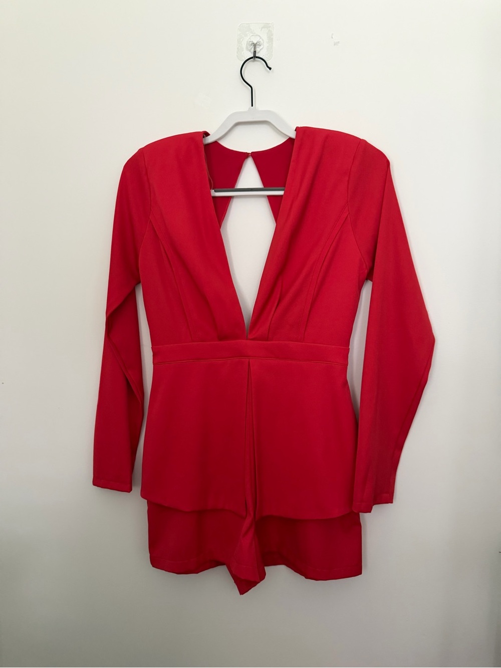 NWT Fab'rik Ruby Plunge Romper V-Neck long sleeve open diamond shape back